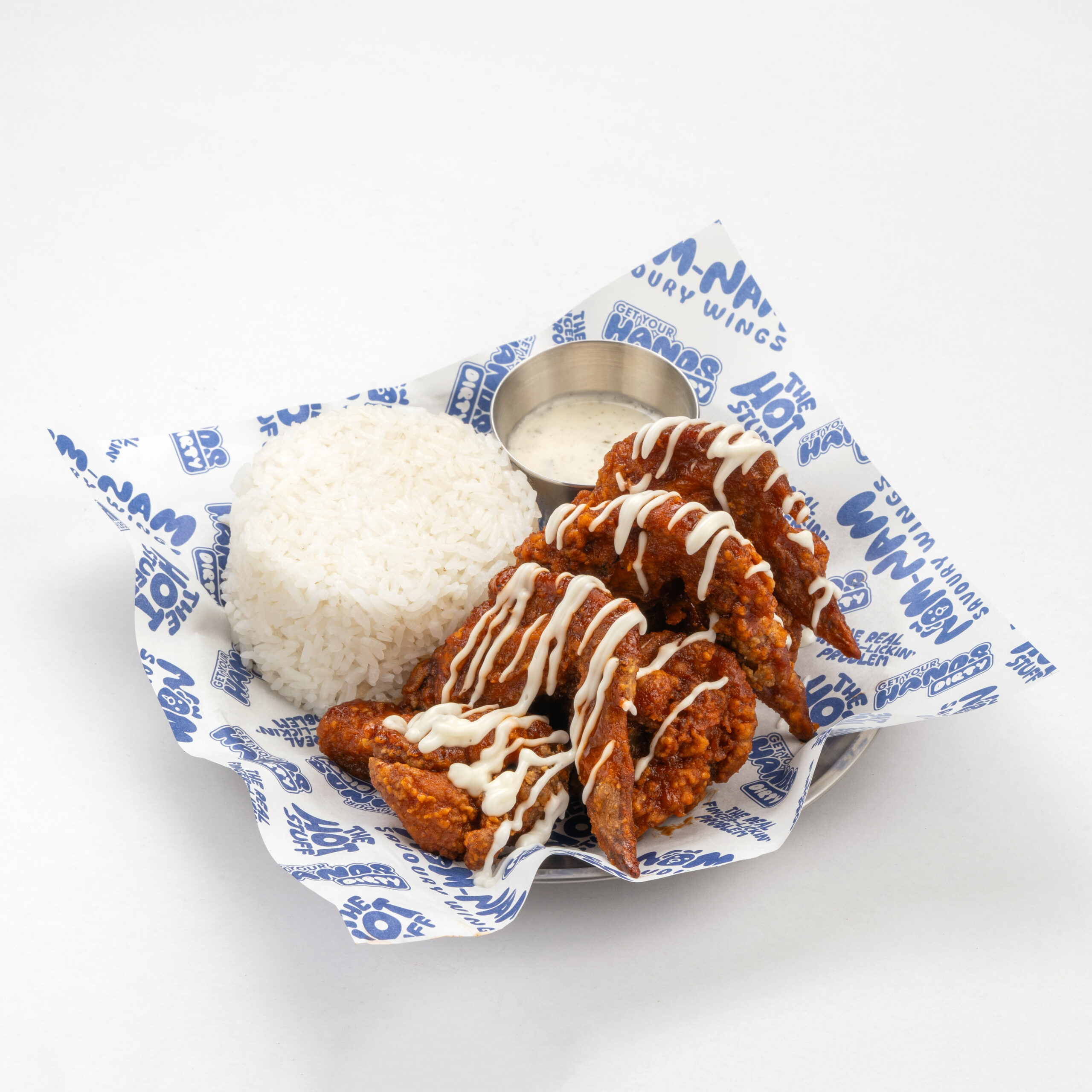 Hot Buffalo Wings With Rice In A Plate
