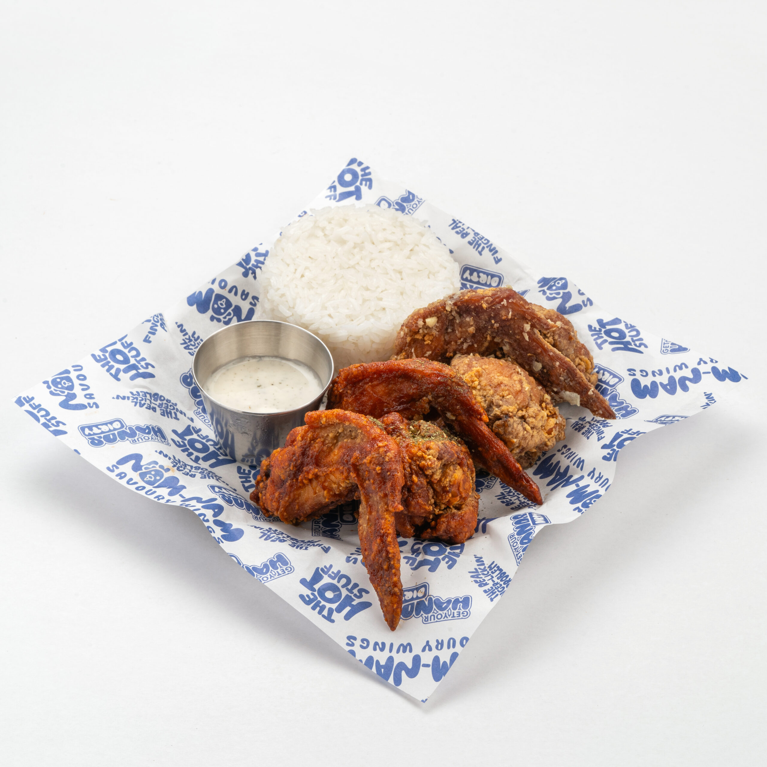 Salt & Pepper Wing With Rice On A Plate